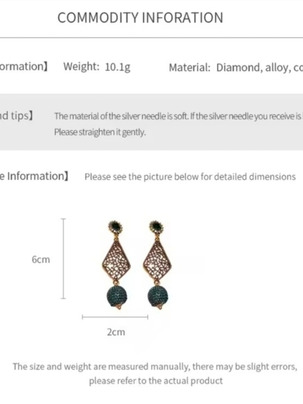 Gold color Filigree Drop Earrings with Deep Green Accents - Picture 3 of 6